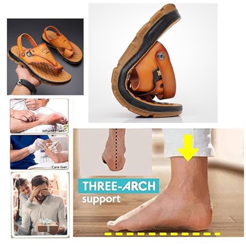 CLSQLXYJZC Outdoor Causal Beach Sandal, Mens Summer Slip-On Breathable Bunion Corrector Slippers with Adjustable Arch Support, Lightweight Open Toe Clip Toe Non-slip Orthotic Flip Flops, for Dad On3