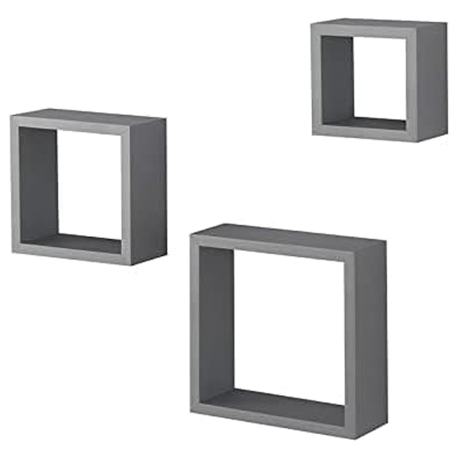 YORKSHIRE HOMEWARE Set Of 3 Retro Design Cali Wall Floating Cube Box | Wall Mounted Display Shelving Unit for Bedroom, Living Room | Large, Medium, Small Wooden Shelf | Floating Shelves (Grey)