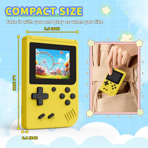 Image of Retro Gaming Console, Portable Video Game Console with 3.0 inch IPS Screen and Preloaded 400 Classic Video Games, Mini Retro Handheld Game Console (Yellow)