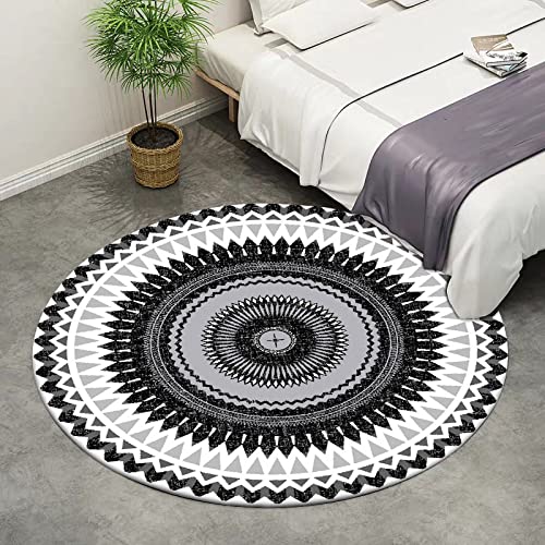 Tapis Antidérapant Décoration Rond Géométrie Grise Simple en Noir et Blanc pour Salon Coucher Chambre antidérapant Tapis ø 60 cm Cover