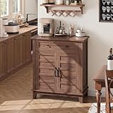Credenza – Mobile portaoggetti da cucina con 2 ante 1 cassetti, 7 ripiani regolabili, armadio da cucina in stile contadino, per soggiorno, sala da pranzo, ingresso 80 x 40 x 91 cm, marrone