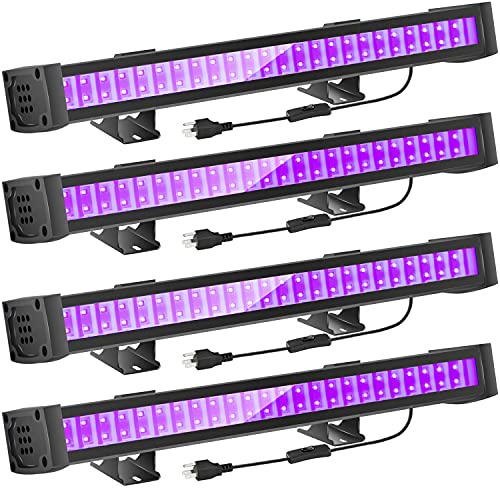FAISHILAN 4 Pack UV LED Black Light, 24W Blacklight Bar with 5Ft US Plug & Switch, Glow in The Dark Party Supplies for Stage Lighting, Halloween, Body Paint, Fluorescent Poster…
