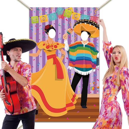 AIBIIN Fotokabinen-Hintergrund für mexikanische Paare, Partyzubehör, Cinco de Mayo Fiesta, Fotoautomaten-Hintergrund für mexikanische Partys oder Festivals, 1,8 x 1,1 m