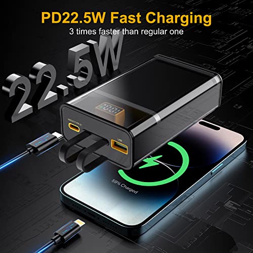 Magloop Portable Power Bank 20000Mah, Fast Charging Portable Charger 22.5W With Built-In Cable, Transparent External Battery Pack With Digital Display For Iphone, Samsung Galaxy And More #TOP2