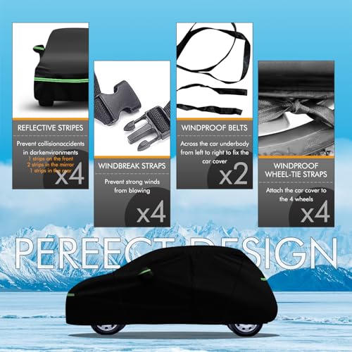 Image of Replace for 2007-2023 Fiat 500 /500C Car Cover 210D Outdoor Waterproof UV Snow Rain Protection, with Cotton Layer, Zipper Door, Reflective Strip, Storage Bag, for Abarth Turbo Sport Lounge Pop