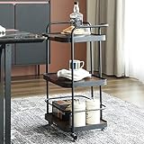【3 Tier Easy Trolley Cart】3 étagères offrent suffisamment d'espace pour ranger tous les éléments essentiels du bar. Il convient parfaitement au stockage du vin rouge, des verres à vin, du vin blanc, etc