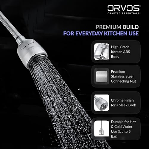 Image of Orvos Kitchen Faucet Extender - Helix, High Grade ABS Material Body, with Premium Stainless Steel Tube and Connecting Nut, Two modes with larger coverage, for high end luxury kitchens