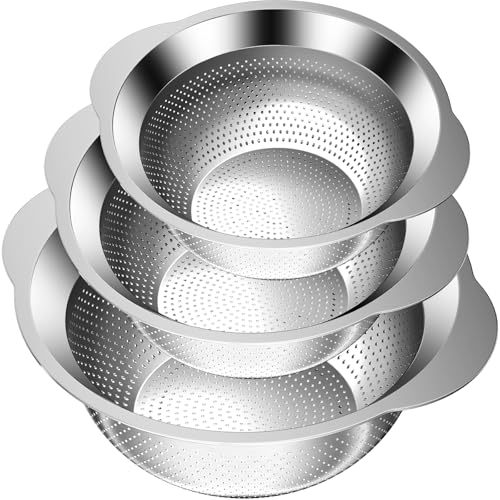 Stainless Steel Colander for Kitchen, 3Pcs Food Strainer Basket with Handle, Kitchen Strainer...