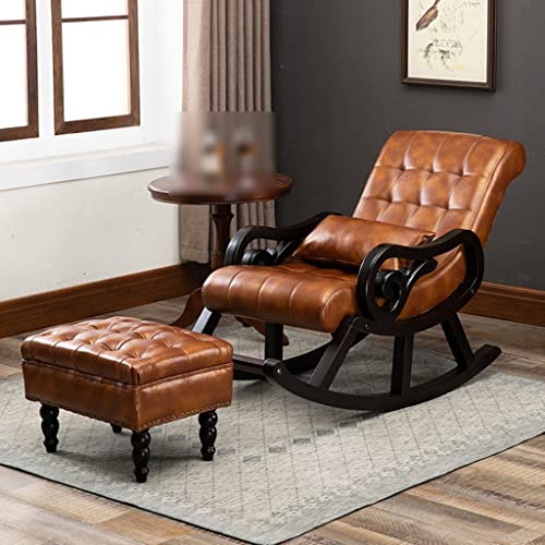 Sillón reclinable moderno de cuero ergonómico para dormitorio, sala de estar, silla mecedora individual tapizada en color negro, 125 x 67 x 89 cm