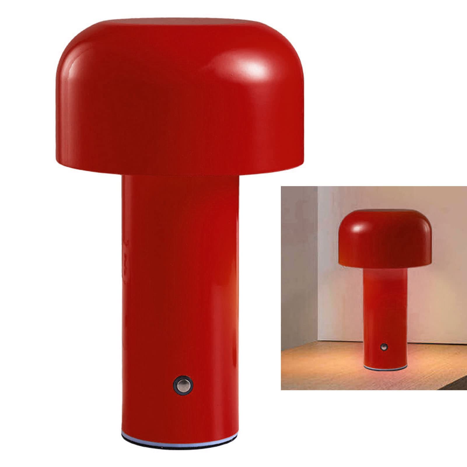 Mushroom Table Lamp, Lighting LED Light Beads Rechargeable Acrylic Lampshade Three Colors Mushroom Table Light for Bedside (Red)