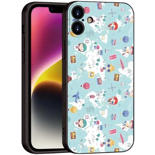 Cute Cartoon World Map Phone Case for iPhone 16 - Soft & Shockproof Travel Style for Girls & Women (B1-Cartoon Cute Girly)