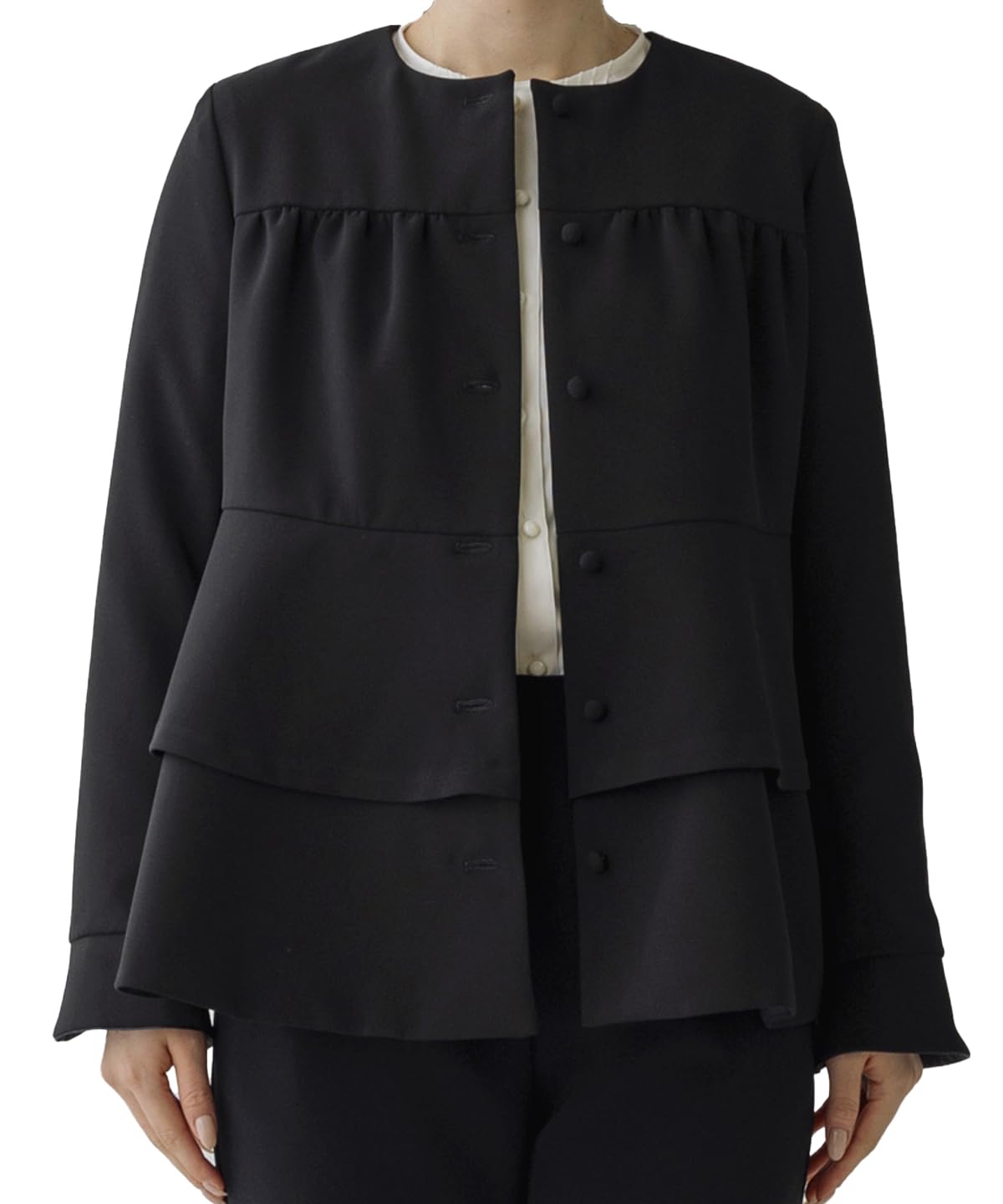 【新品✨半値以下！】ペプラム モイスティレディジャケット ダークネイビー ソーノ Amazon | [ソーノ] NAVY-MumMumダブルクロス-ティアードペプラム