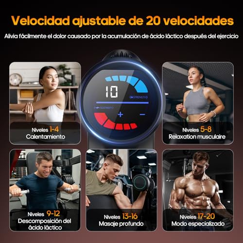 AERLANG Pistola de Masaje Muscular con Calor – Masajeador Muscular Profundo con 20 Velocidades, 7 Cabezales y Pantalla LED, Masajeador Cervical y Espalda – Regalo para Hombre, Mujer, Papá y Mamá - Image 5