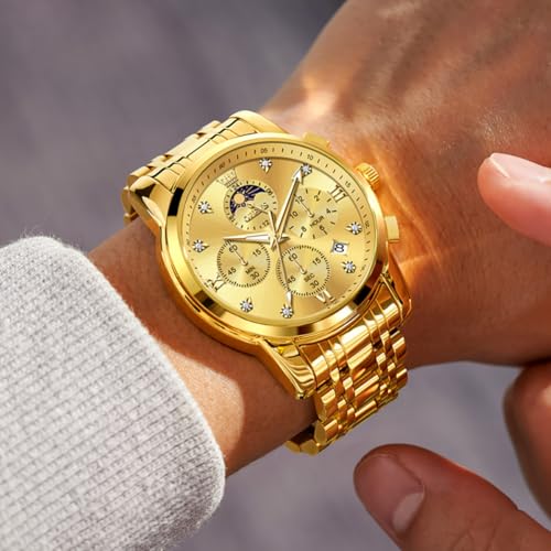 Image of OLEVS Multifunctional Chronograph Calendar Watch for Man Diamond Analog Moon Phases Wrist Watches Stainless Steel Waterproof Luminous Mens Watch