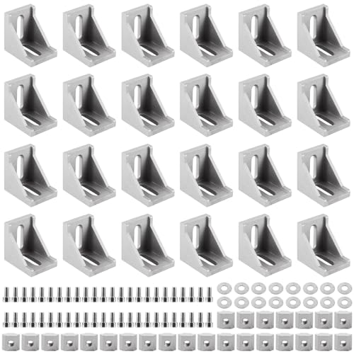 JMIATRY 24 piezas de escuadras metalicas, material de fijación angular, perfil de aluminio M6 30 x 30, aluminio ángulo de 90 grados para perfil de puntales, impresora 3D, proyectos de bricolaje