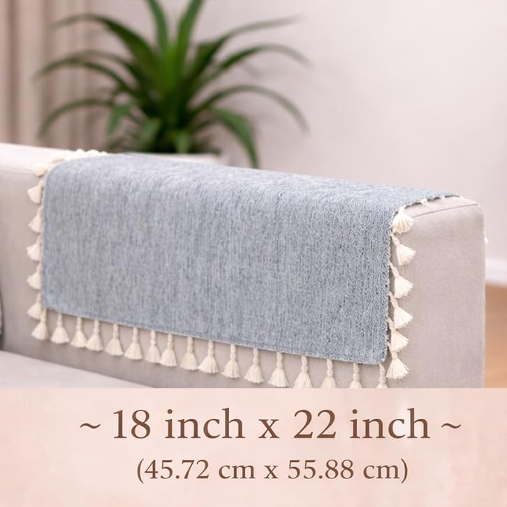 Image of STITCHNEST Premium Woven Fabric Sofa Arm Cover with Tassels | Elegant Hand Rest Protector | Durable & Stylish | 18 x 22 Inches