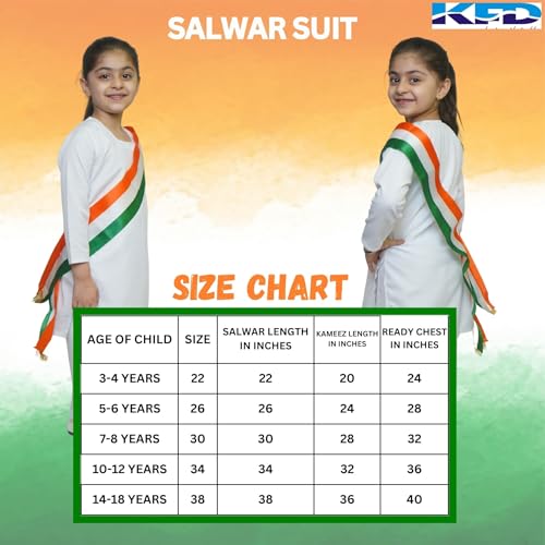 Image of Kaku Fancy Dresses Indian Wear Salwar Kameez Costume for Independence Day /Republic Day | Tri Color Dupatta Stole Pompom Set for Girls
