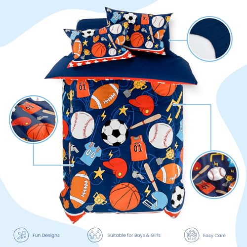 Image of SANDJEST Sports Bedding Sets for Boys, Ultra Soft Microfiber Comforter Bed Set with 3-Pieces, Comforters Sets for Kids Children Boy Bedroom Decor
