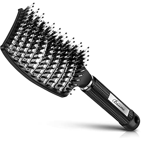 Boar Bristle Curved Vent Hair Brush and Hair Detangler , Professional Hair Styling Brush for Women Men Kids , Vented Hair Brushes for Faster Blow Drying , Detangle Brush Suitable for All Hair Types Cover