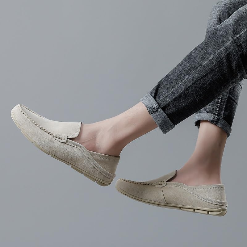 Men's Loafers Shoes Round Toe Suede Vamp Apron Toe Loafer Shoes Anti-Slip Flat Heel Slip Resistant Walking Slip-ons4