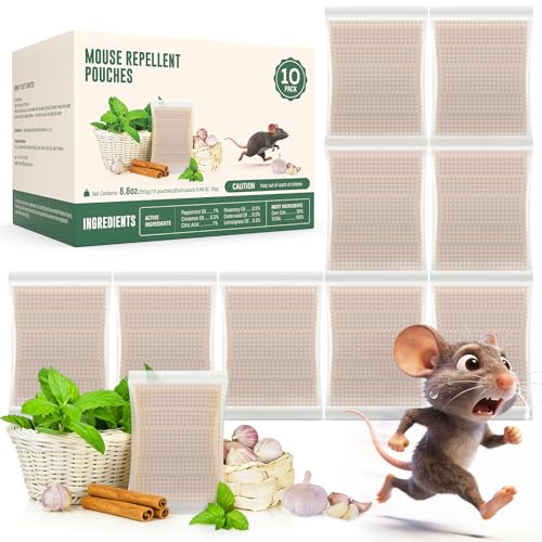 WonderMar Pest Repellent Pouches Peppermint Oil for Rodent Mouse Rats Spider Squirrel Pest Control Indoor & Outdoor Natural Mouse Deterrent Replace Traps Family & Pet Safe(10 Pack)