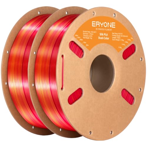 Image of ERYONE Silk Dual Color PLA Filament 3D Printer 1.75mm + /- 0.03mm, Bicolor Filament Two Tone PLA Bundle 2KG Cardboard Spool, Red Gold