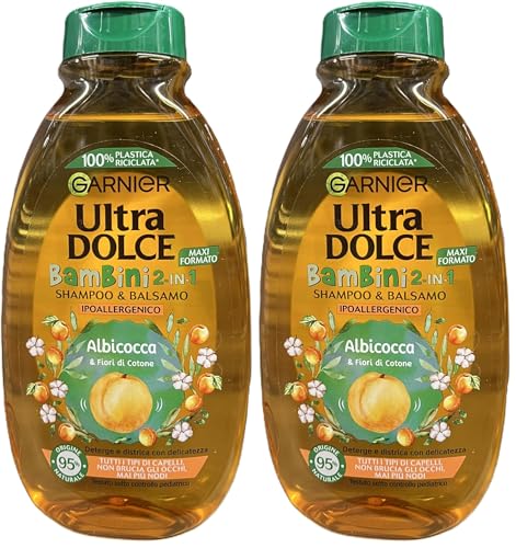 Garnier Ultra Doux Enfants Shampooing 2 en 1 Abricot/Fleur de Coton 300 ml (Paquete de 2)