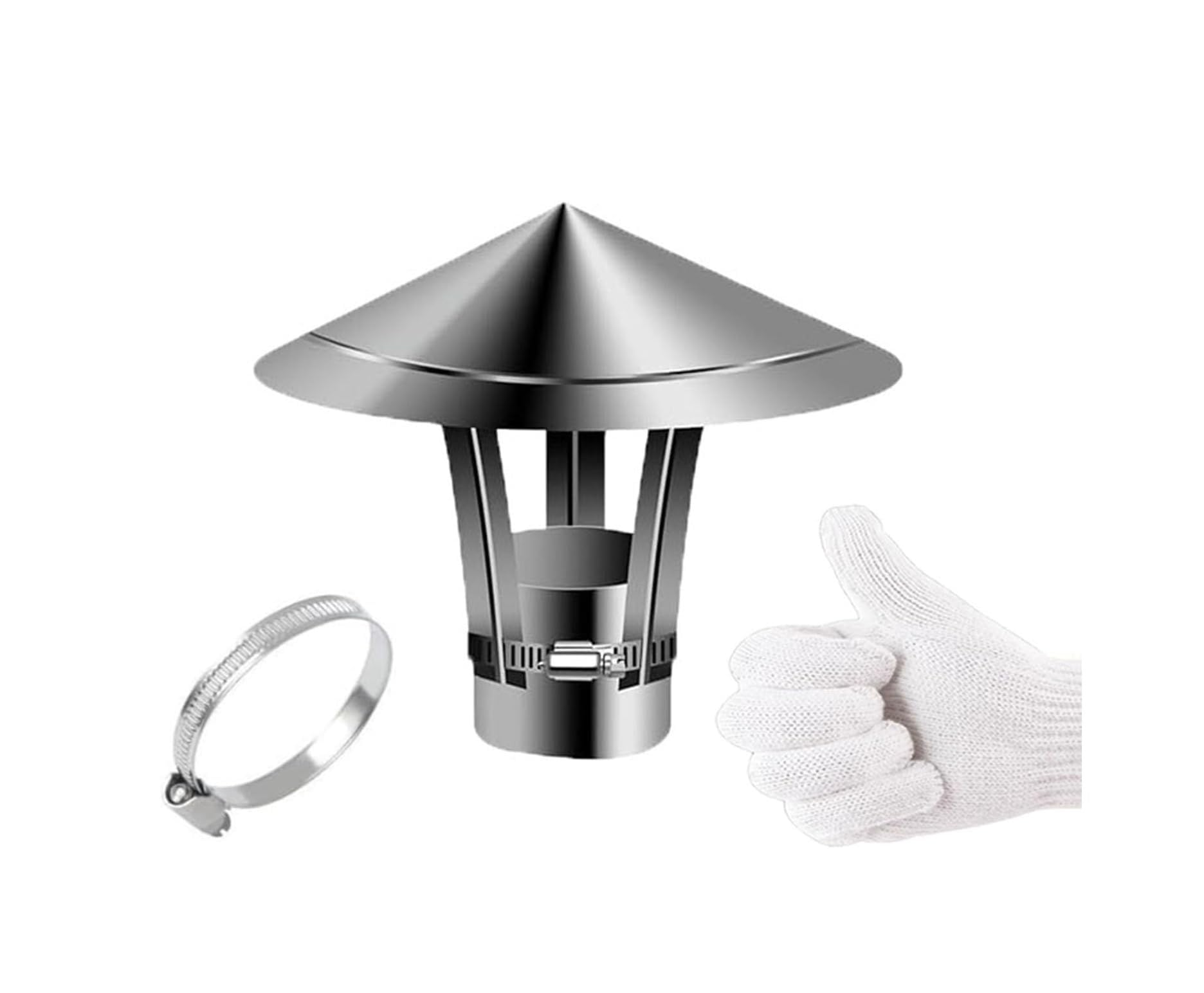 Shiketong One Color 304 Stainless Steel Cone Top Chimney Cap Adjustable 3.5-9.8 In Multi-Purpose Fit(2.7In)
