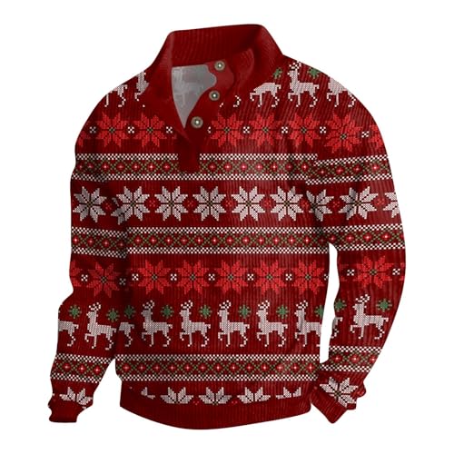 Ugly Christmas Sweater Men Casual Corduroy Sweatshirt Long Sleeve Stand Collar 1/4 Button