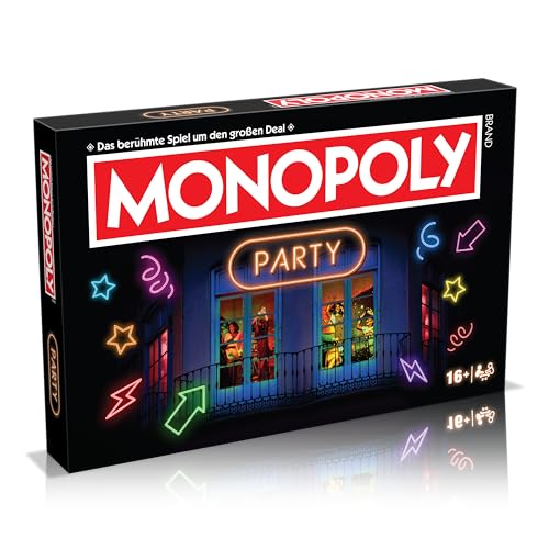 Winning Moves Monopoly Party Edition - Monopoly Spiel für Fans - Familienspiele Strategie Brettspiele Party - 2+ Spieler ab 16+ Jahren - Deutsch