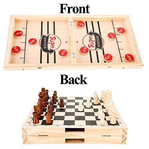 Foldable Fast Sling Puck Game, International Chess 2 in 1, Paced Winner Board Games Toys for Kids & Adults, Large Size