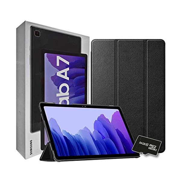 SAMSUNG 2020 Galaxy Tab A7 10.4 inches Inch 64 GB Wi-Fi Android 10 Touchscreen International Tablet (Gray) Bundle – Slim Trifold Hard Shell Case and 64GB Micro SD Card