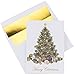 Premium Christmas Cards - 20 Pack - Traditional Christmas Tree with Gold Embossed Foil and Linen Texture -  20 Heavyweight Holiday Cards and Gold Foil Lined Envelopes
