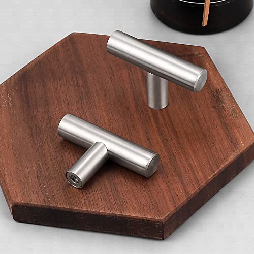 Image of Probrico Kitchen Cabinet Knobs, Stainless Steel Drawer Pulls Satin Nickel Dresser Knobs Furniture Hardware,2 Inch Total Length Euro T Bar, 30 Pack - Single Hole, Brushed Nickel
