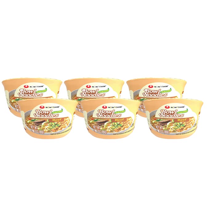 Nongshim Bowl Noodle Soup, Savory Beef Flavor, 3.03 Ounce (Pack of 6)