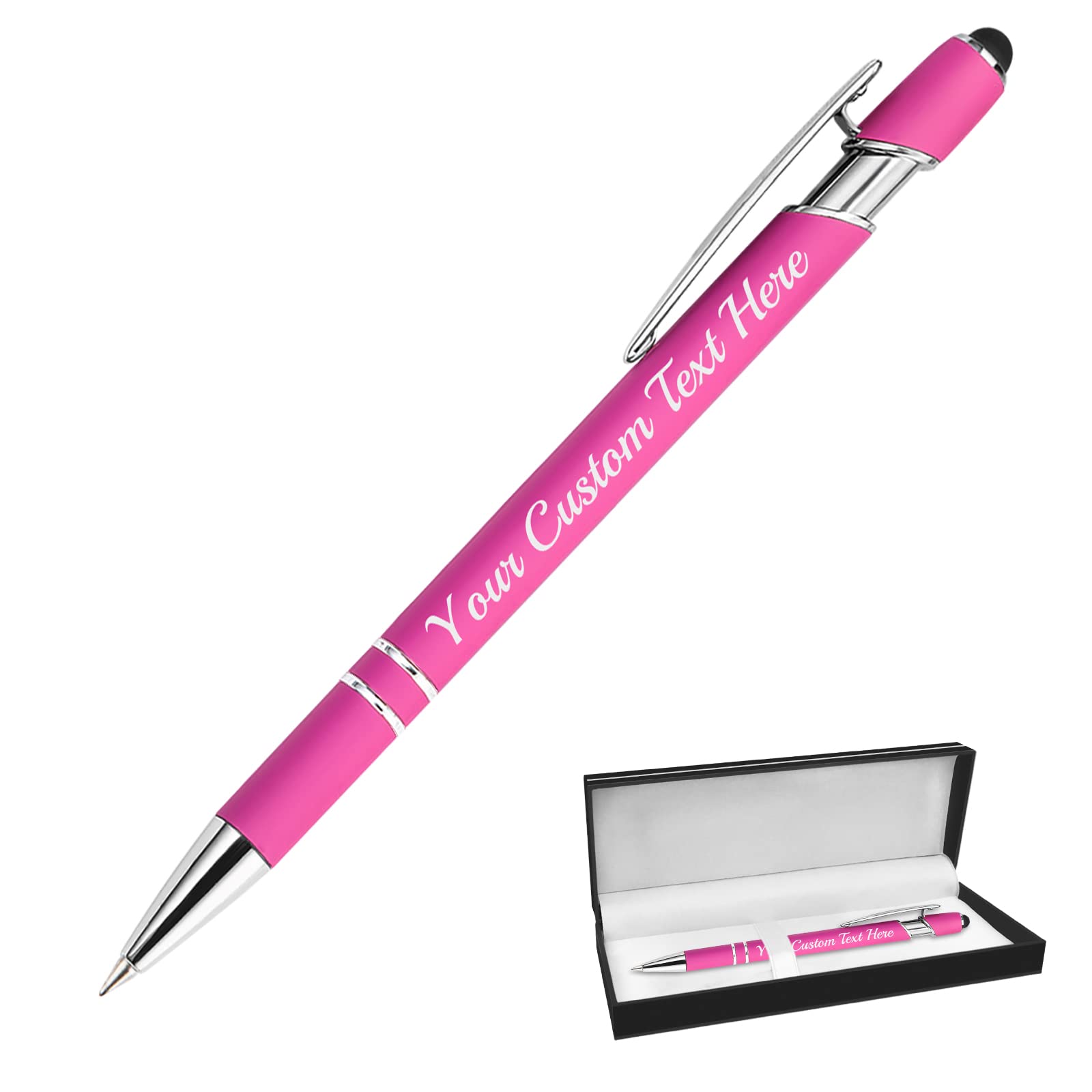 Up to 500 Bulk Custom Pens Personalised Engraved Laser Ballpoint Promotional Pens with Names Stylus Tip Retractable Black Ink Pen for Women Men Wedding Christmas 150 Pcs