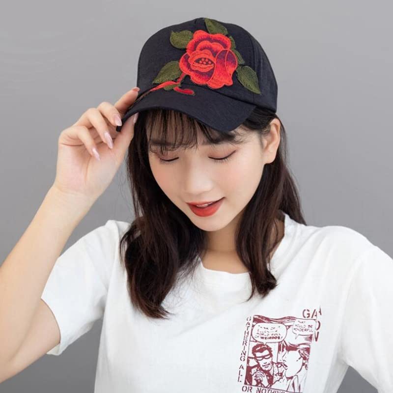 Casquette de baseball avec broderie fleur délicate en denim délavé femme