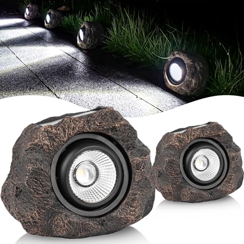 Candieslife Solar Rock Lights Outdoor Garden Waterproof - Super Bright LED Solar Spotlights, Solar Powered Landscape Path Decorative Garden Stone Lights for Pathway, Walkway, Yard, Patio (2 Pack)