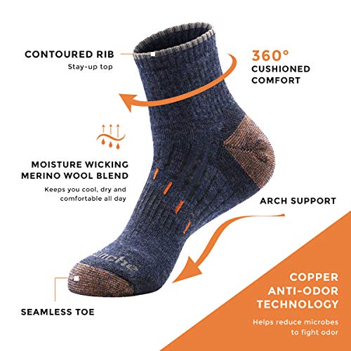 Avalanche Men's Odor Resistant Copper Wool Blend Quarter Socks With Arch Support 2Pack2