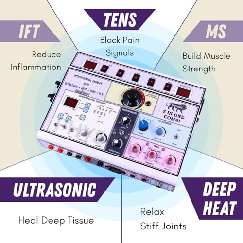 Image of PhysiowellPhysiotherapy Machine Electrotherapy Combo for All Pain Relief Device Physiotherapy Equipment 5 In 1 Interferential Muscle Stimulator Tens Ultrasound Deep Heat with 1 Year Warranty