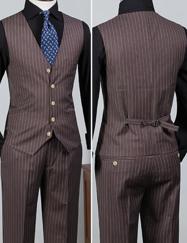 Men's Striped Suit 3 Piece Blazer Jacket Vest Pants White Pinstripe Business Casual Spring Fall 5
