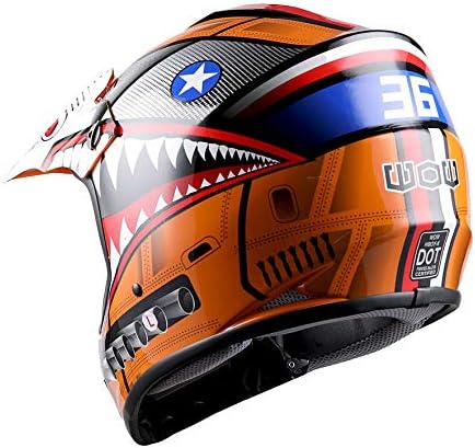 Miniatura 5 de 1Storm Casco de motocross juvenil para niños, casco de motocicleta naranja tiburón + gafas + guante naranja juvenil MG