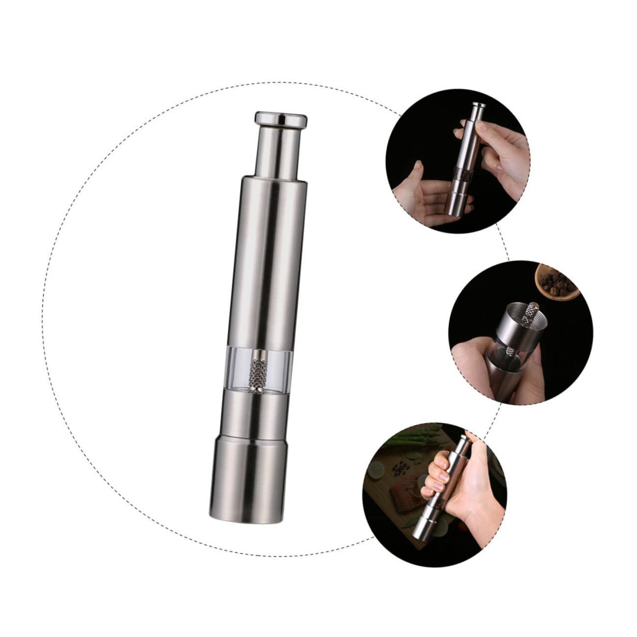 SOLUSTRE Pfeffermühle in Silber aus Edelstahl mit Dreieckigem Mahlkern Praktische Pfeffer und Salzmühle Manuelle für Pfeffer und Verschiedene Gewürze für Küche und Haushalt