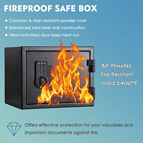 Yoom Fireproof Safe 1.2 Cubic Feet Steel Home Safe Cabinet With Digital Keypad Lock, Secure Cash, Jewelry, Documents And Valuables, Security Fire Safe For Hotel Office Dorm, 15 X 11.8 X 11.8 Inches #TOP1