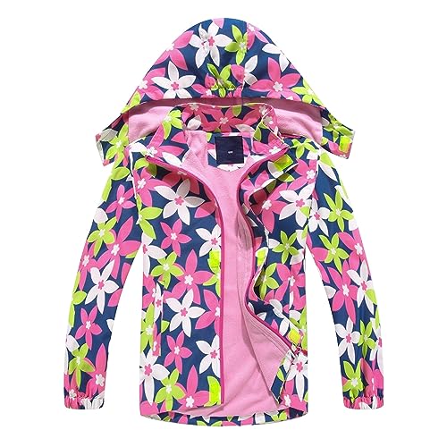 Kids Colorful Rain Jacket with Detachable Hood Lightweight Waterproof Hooded Raincoats Preppy Zip Up Windbreaker