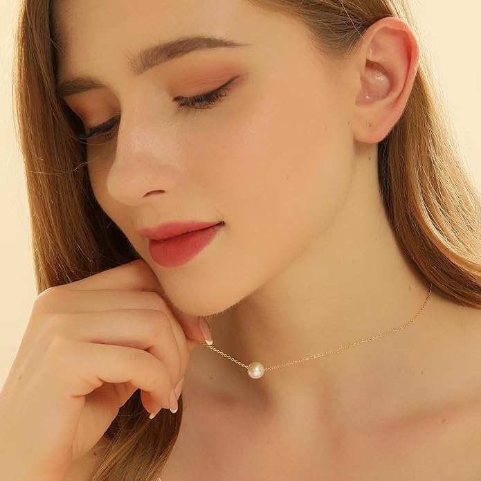 Elegant Pearl Pendant Necklace with Gold Chain, White Pearl, Classic Design (purl29) - Image 2