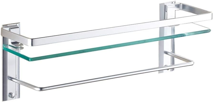 Bathroom Shelves Tempered Glass Wall Mount Shelf Storage Rack Space Aluminum Material 7mm Brushed Polished Simple and Practical (Color : A, Size : 60cm) (B 60cm)