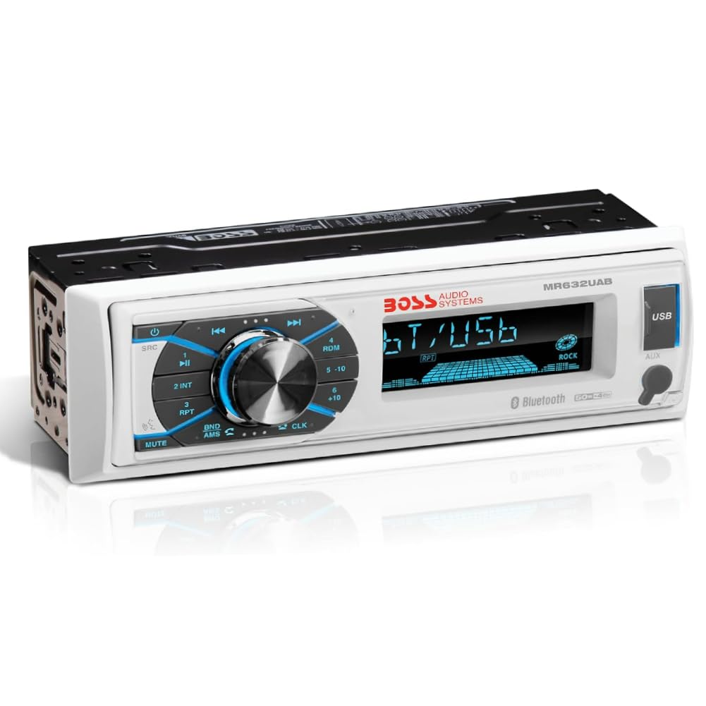 Boss Audio Systems MR632UAB Single DIN Radio Receptor AM/FM AUX USB MP3 Bluetooth Resistente al Agua Blanco 1 Unidad