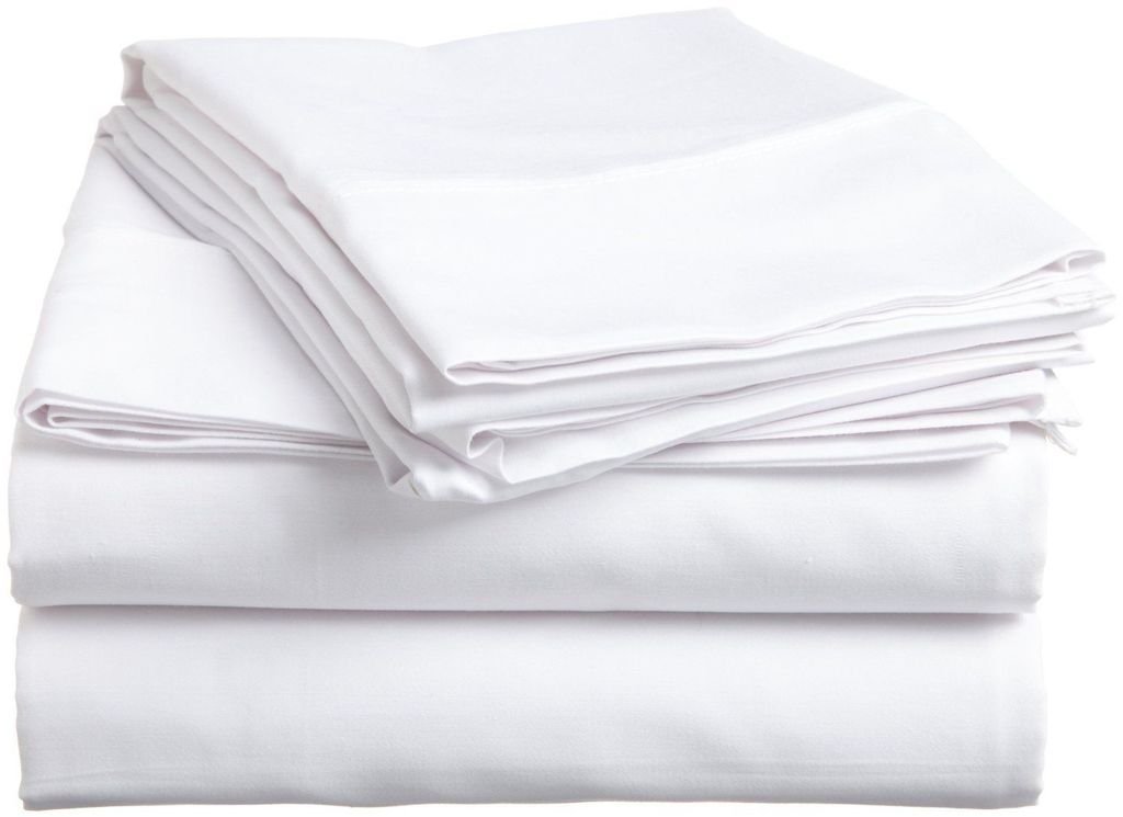 400 Thread Count 100% Cotton Sheet Set, Pure White Solid Double Sheets 4 Piece Set, Long-staple Combed Pure Natural Cotton Bedsheets, Soft & Silky Sateen Weave