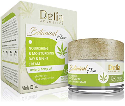Delia Cosmetics - Crema facial Botanical Flow - Cuidado e hidratante - Ingredientes naturales: aceite de cáñamo, salvia y extracto de bayas de Goi - Día y noche - Todos los tipos de piel - 50 ml